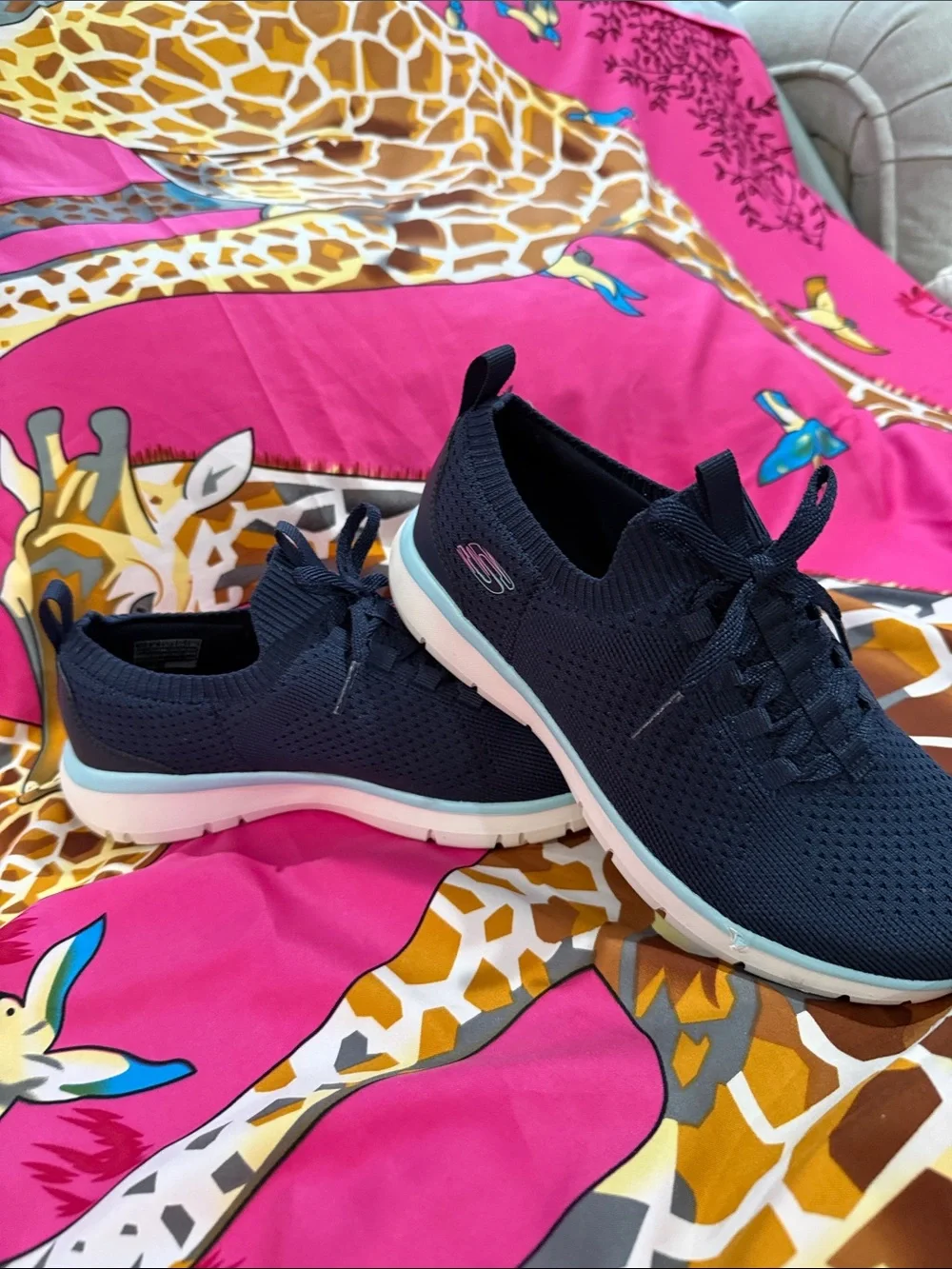Skechers Women's Navy Knit Slip-On Athletic Sneakers with White Sole